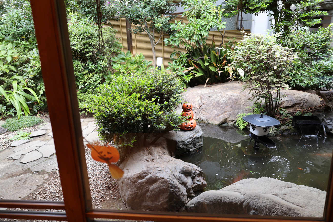 松原 茶そば いな垣の日本庭園 店内から